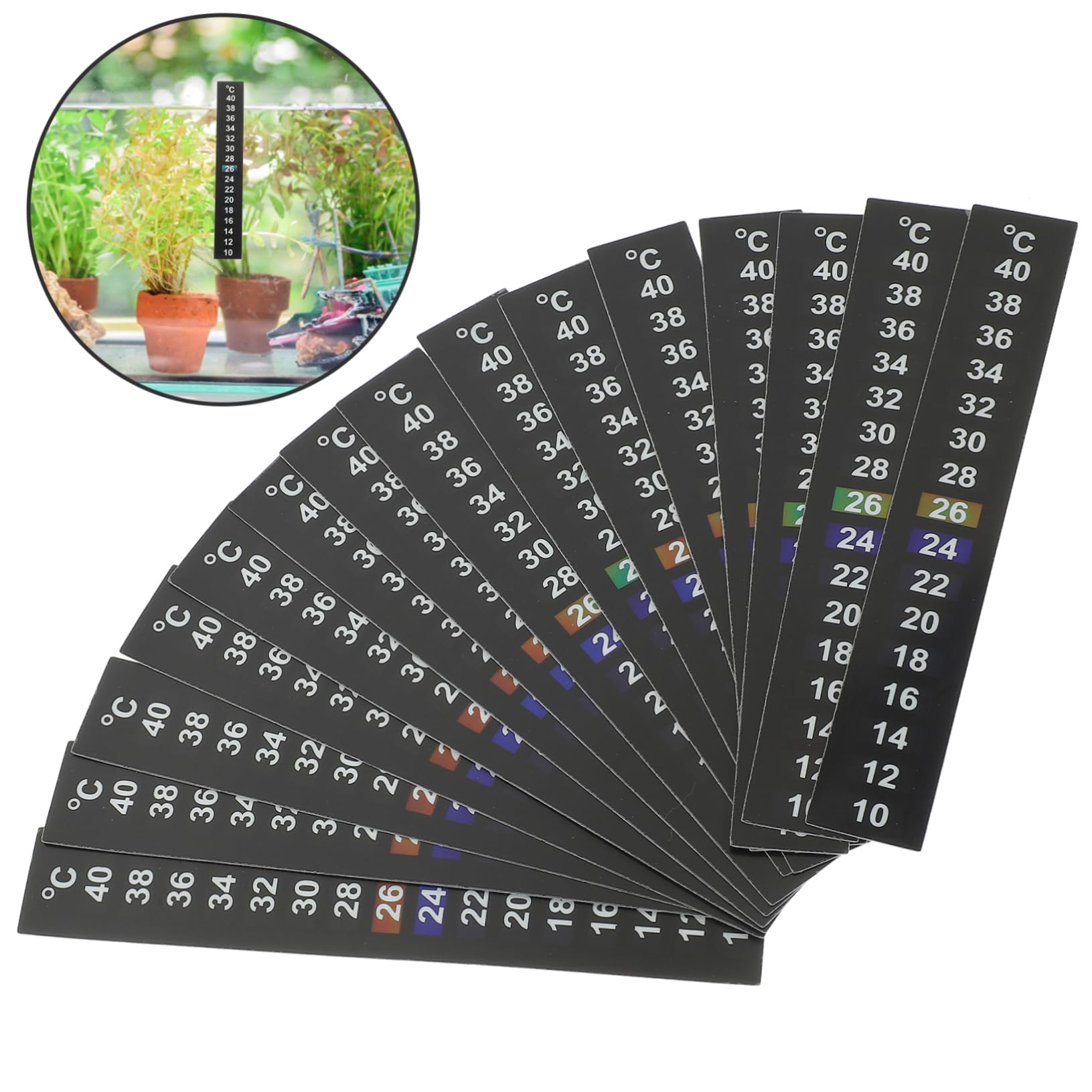 FOMIYES Lot De 10 Bandes De Mesure De Température Pour Aquarium Thermomètre Numérique Autocollant 18-34 °c Facile À Lire 15 Pièces X 10