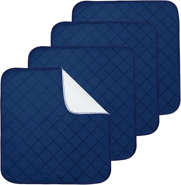Waterproof Chair Pads for Incontinence, 4 Pack Reusable Seat Protector Pads, Non-Slip & Super Absorbent Wheelchair Pad Covers, Washable Chair Pads for Adults, Kids & Pets, 22" x 21" - Navy