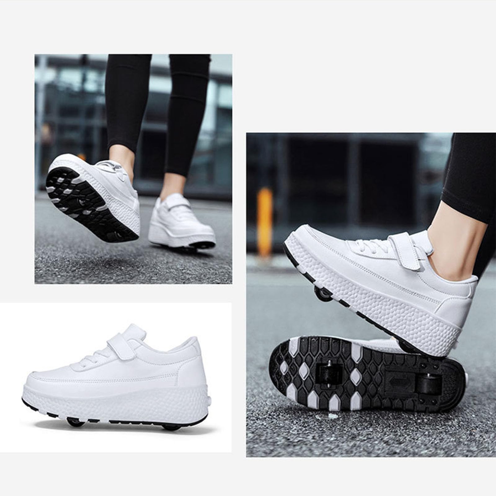 Hixingo Zapatillas con Ruedas Niña Niño Blanco Zapatos con Dos Ruedas para Niñas 2 en 1 Zapatillas Patines Zapatillas Ruedas Niño, Zapatos Patines Calzado de Skateboarding Multifuncionales