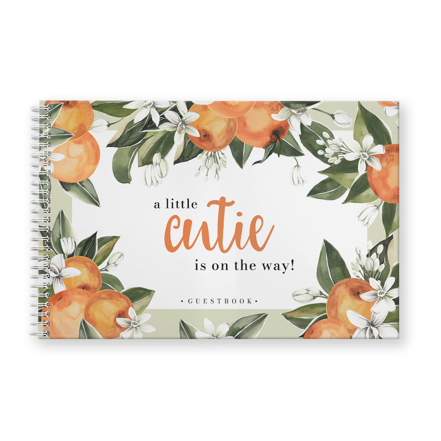 Canopy StreetHardcover Little Cutie Baby Shower Guestbook / 120 Lined Guest Signature Pages Inside / 5.5" x 8.5" Landscape Lay Flat Gender Neutral Guest Book/White Metal Spiral Binding