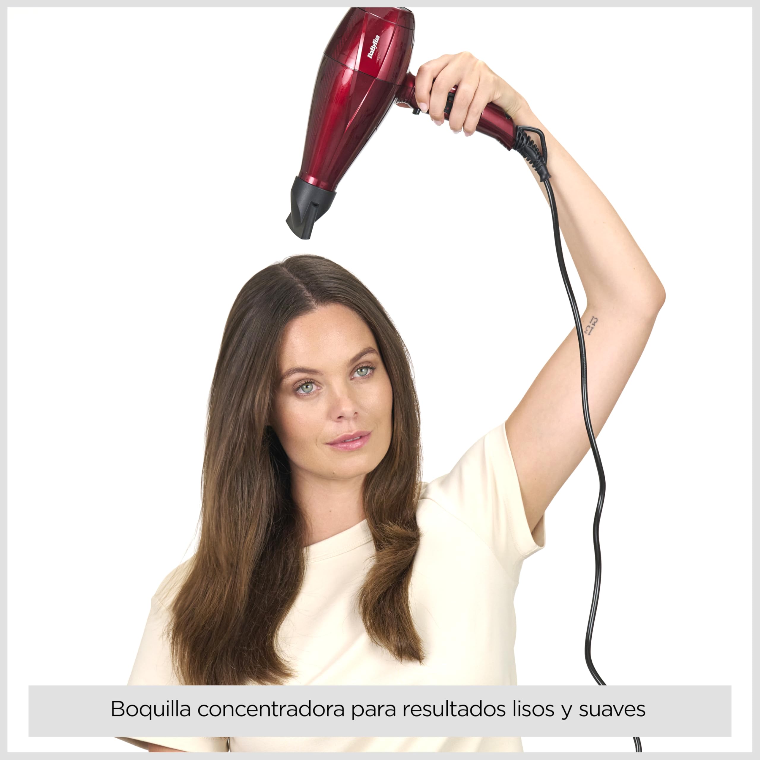 BaByliss Secador de Pelo Digital Pro con Difusor - Secador Profesional 2200W, Iónico, Secado ultrarrápido, Fabricado en Italia, 2 ajustes de Calor y 2 velocidades, Botón Turbo, Aire frío, Rojo, 6001DE