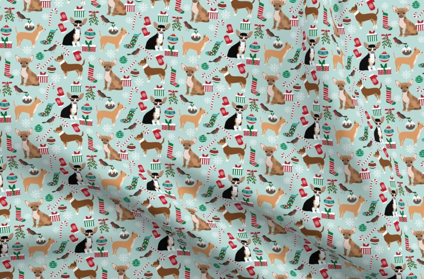 Spoonflower Fabric - Chihuahua Dogs Cute Christmas Best Chihuahuas Dog Printed on Organic Cotton Sateen Fabric by The Yard - Sewing Quilting Apparel Home Decor