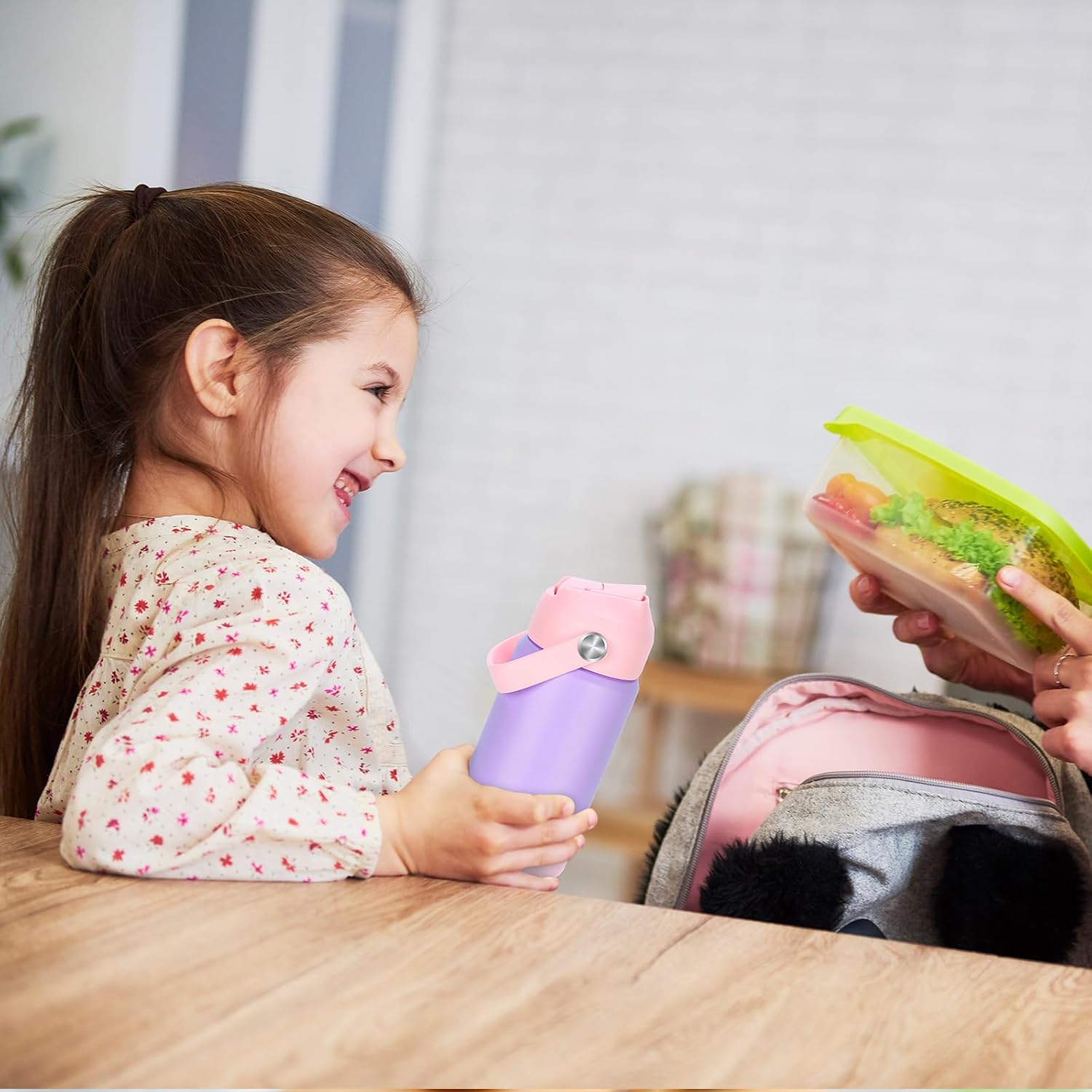 Kids Insulated Water Bottle with Straw Lid & Silicone Handle,12oz Kids Leak Proof Water Bottle for School Boys Girls,Double Wall Vacuum Stainless Steel with Non-slip Silicone Base(Light Purple) - Image 8