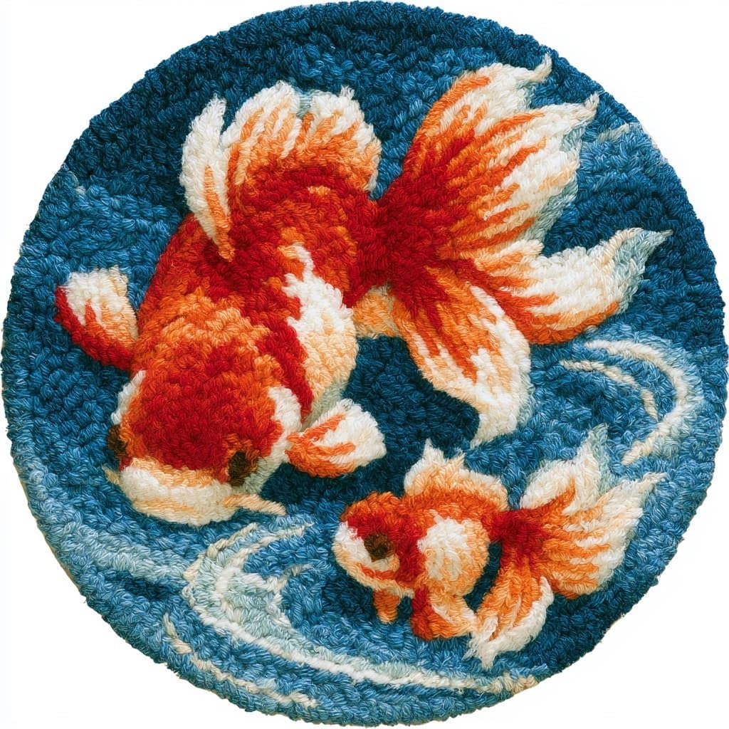 AMBATTERY Round Shape Latch Hook Kits Rug,Animal Fish