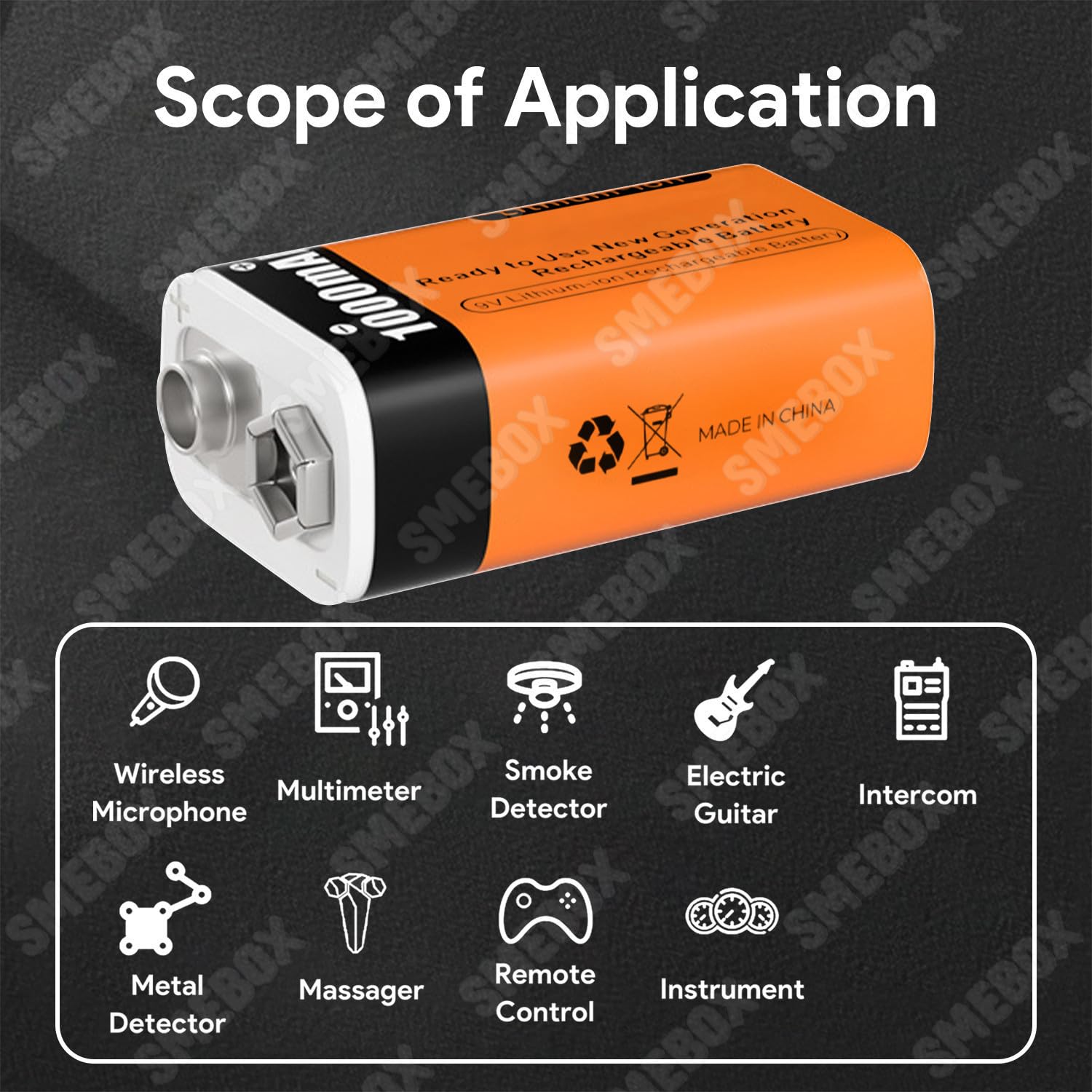 Pilas Litio Recargables de 9V 1000mAh (9000mWh) Batería Recargable PP3 con Cargador y Cable USB para Detector Humo, Multímetro, Control Remoto, Guitarra Eléctrica (8 Pcs)