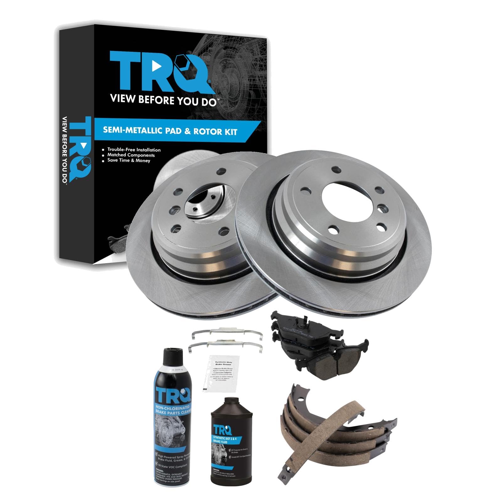 TRQ Rear Brake Pad &amp; Rotor Kit Compatible with 1997-2003 BMW