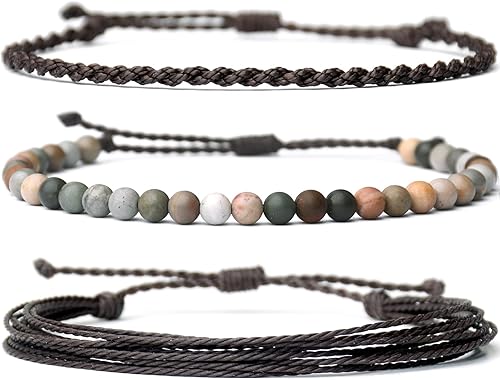 Miniatura 441 de Handmade Natural Stone Beaded Healing Bracelet Gift for Men Adjustable Rope String Bracelet