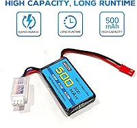 Vista 7 de 7.4V 500mAh 30C JST-2P Plug Lipo batería con USB para helicópteros controlados a distancia, cuadricópteros, autos de carreras micro FPV, drones