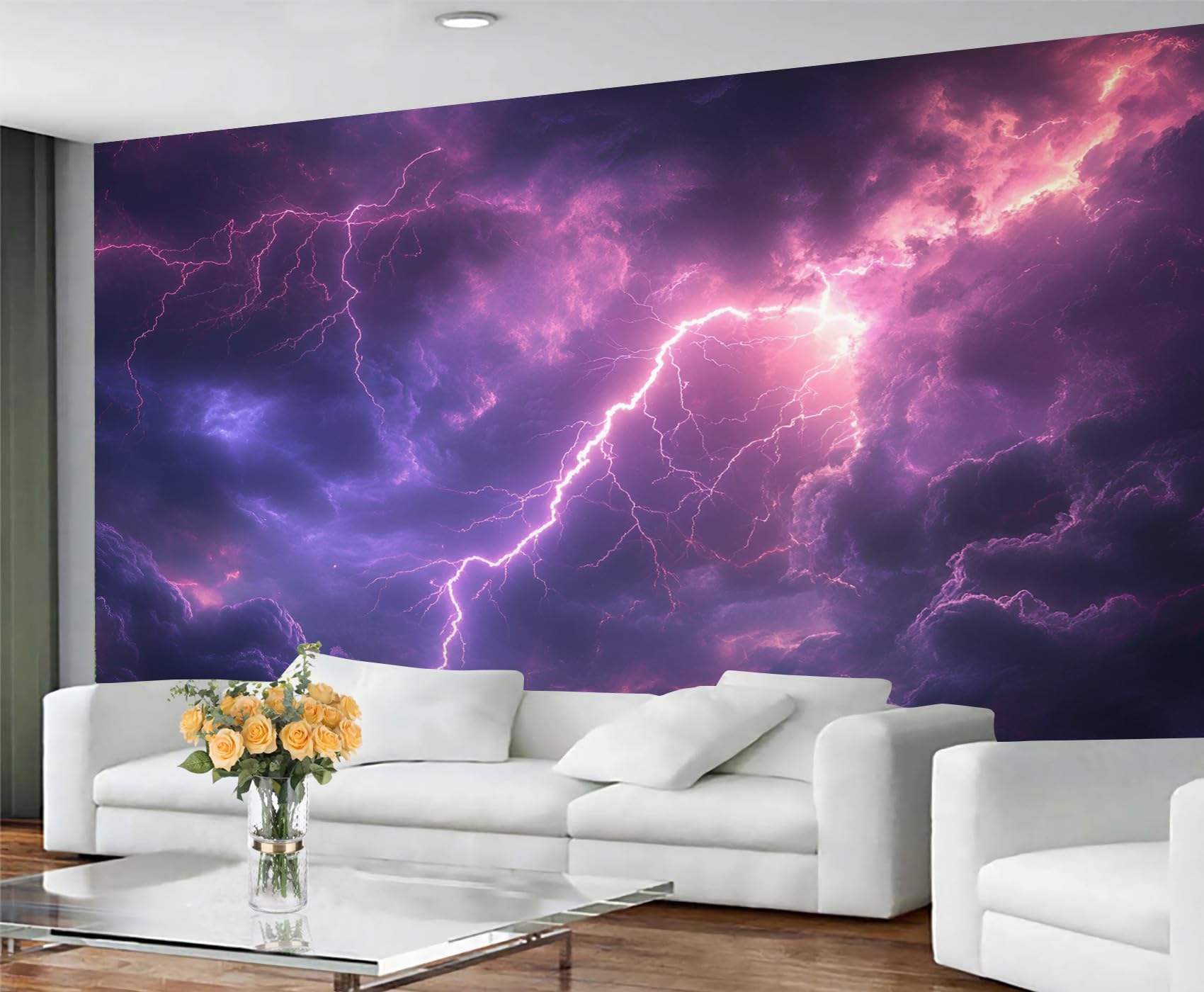 GIVLWF Wallpaper - Purple Cloud Home Decor & Mural, Lightning Landscape Bedroom Wallpaper, Fantasy Purple Wall Paper for Living Room, Large Wall Mural (Not Self-Adhesive) โ image 1