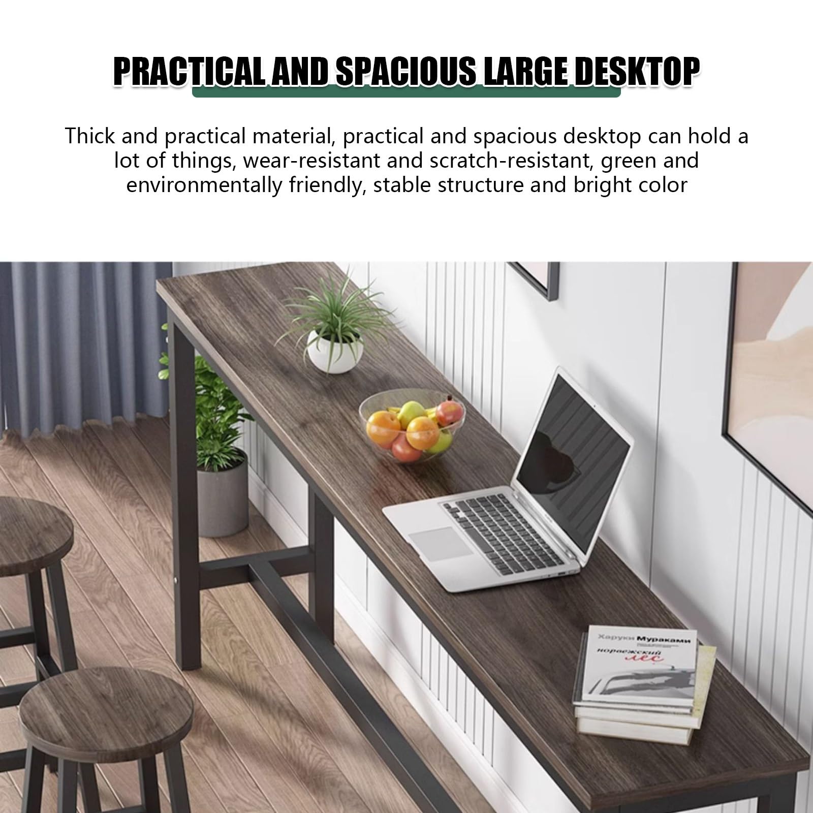 Table de bar rectangulaire en bois massif pour usage commercial et domestique, bureau de 2,5 cm d'épaisseur avec support en métal, forte capacité de charge