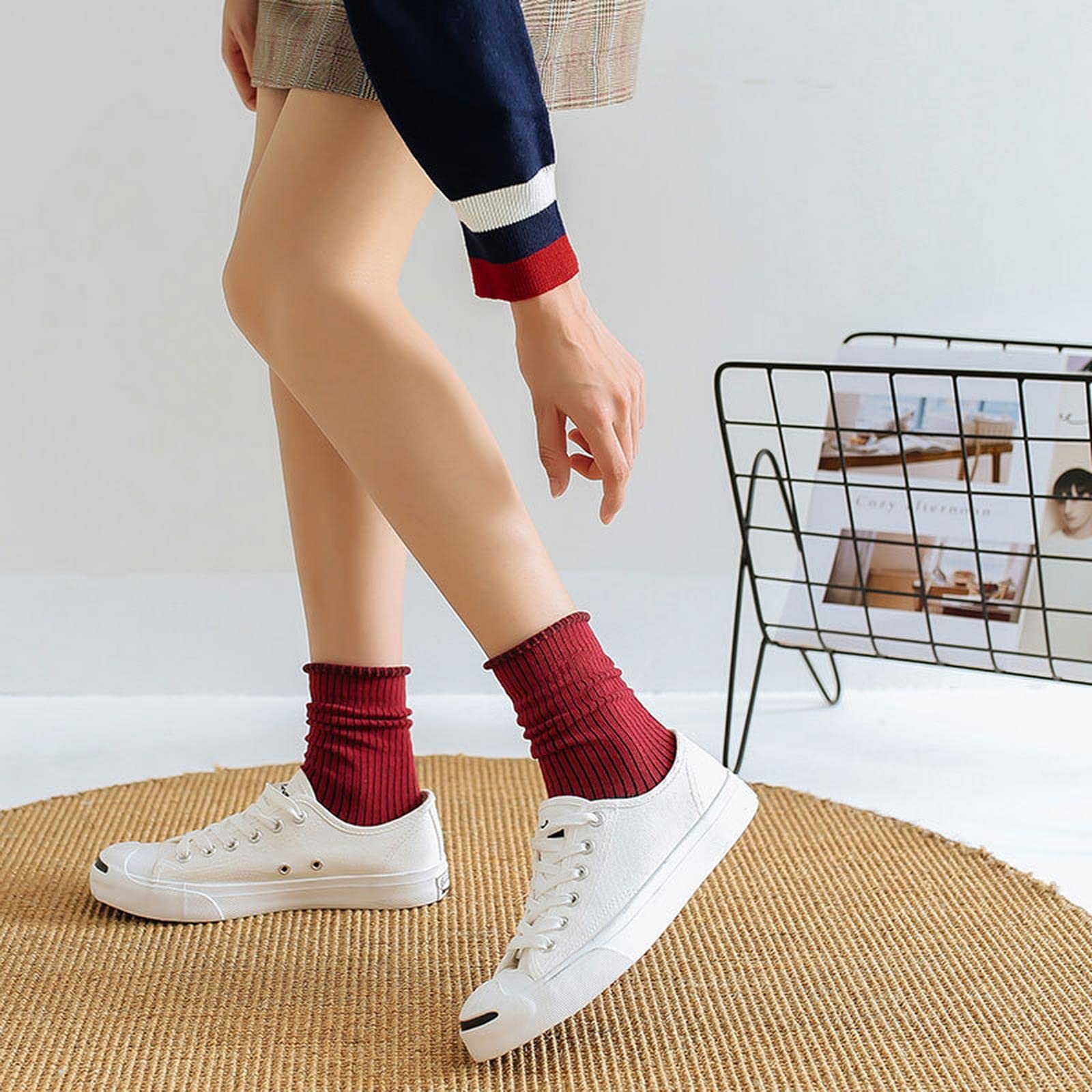 MOGSA Zehensocken 5 Paar Socken mit Zehen, Baumwoll-Stil, Anti-Atmungsaktiv, Fünf-Finger-Socken, 2Grün2Rot1Schwarz, Größe 36-40