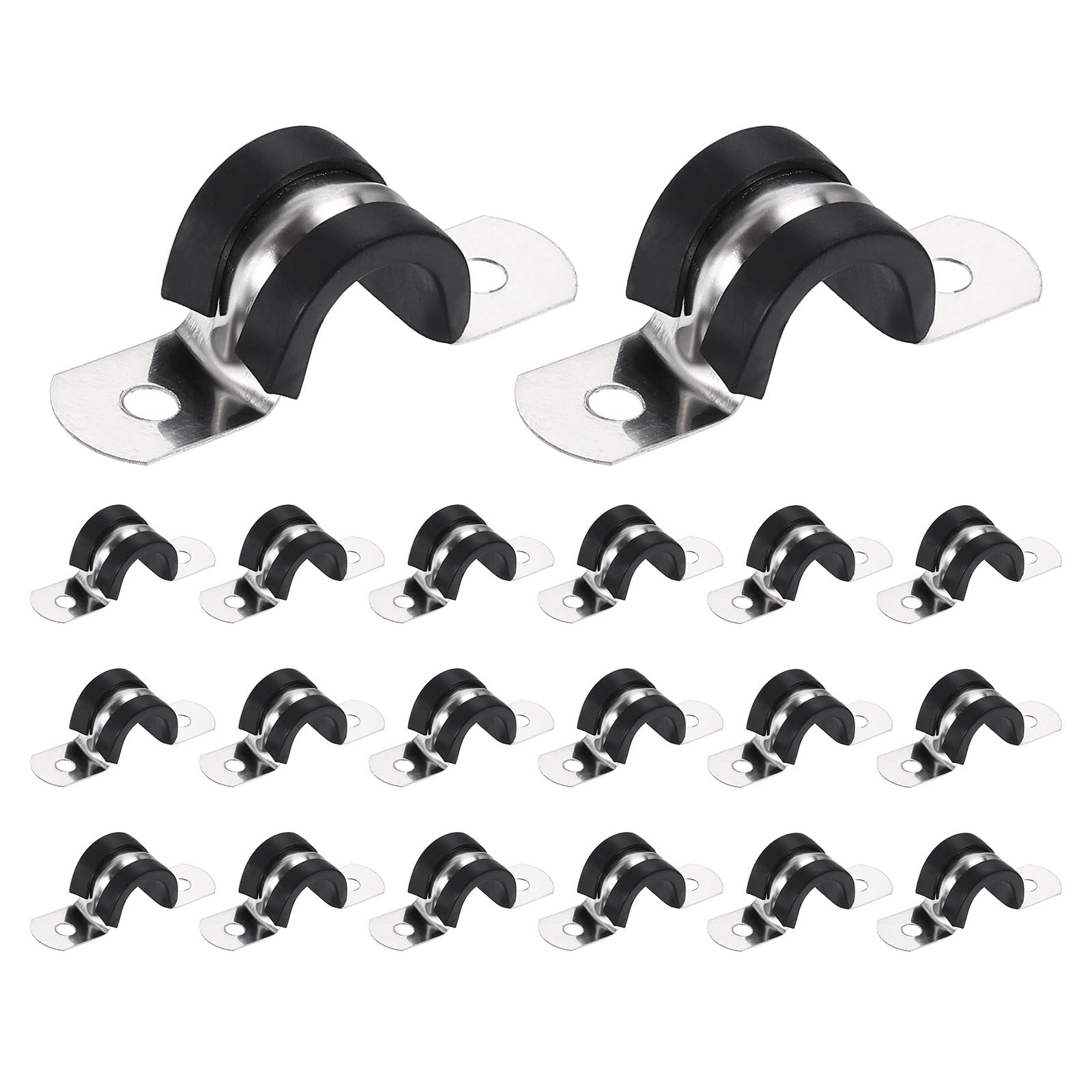 sourcing map 20Pcs M12 U-Tube Strap Clamp, 11.5mm 304 Stainless Steel Lined Clip Plastic Cushioned Insulated Clamp for Automotive Industrial Marine Household