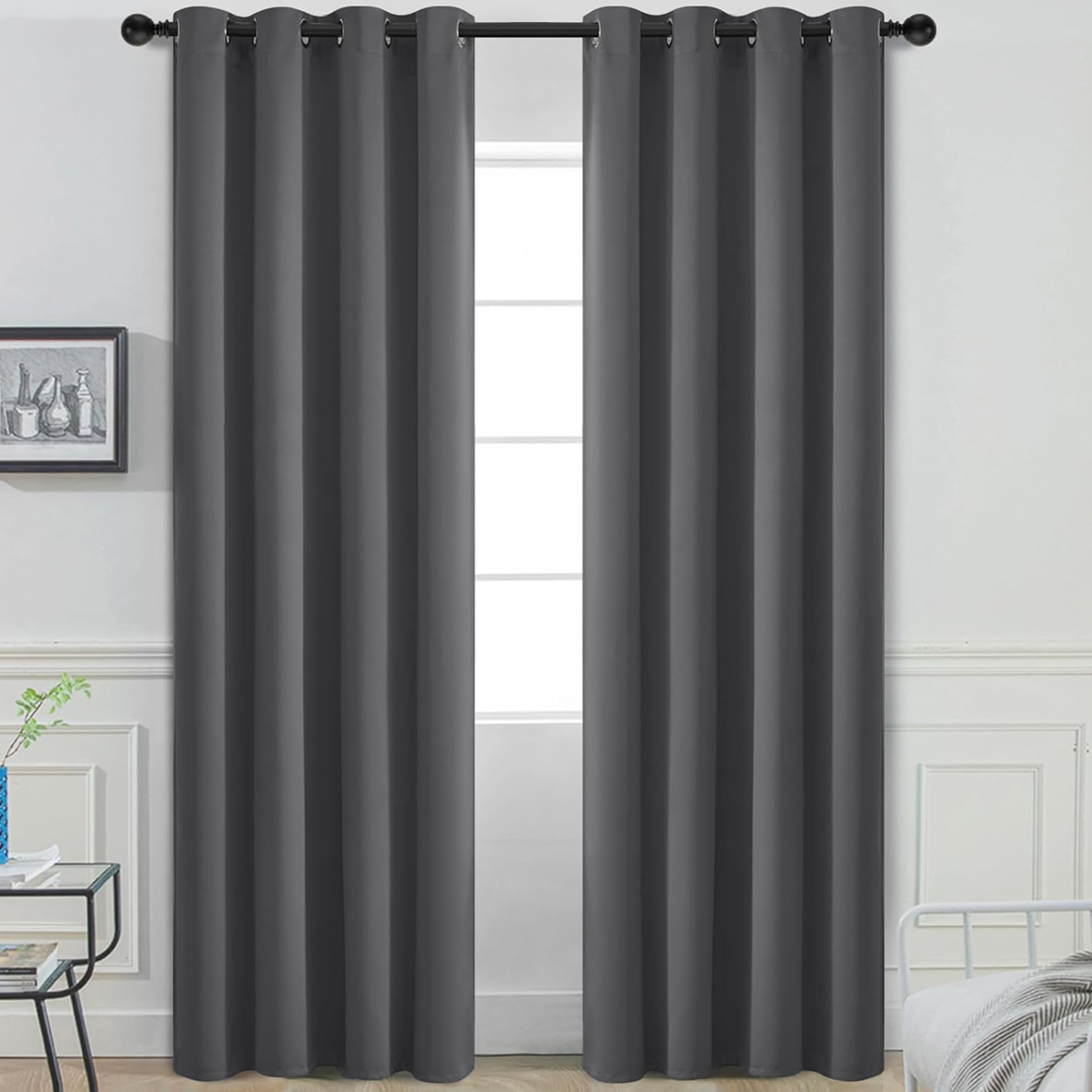 My home store Charcoal Blackout Curtains for Bedroom Super Soft Solid Thermal Insulated Eyelet Blackout Curtains for Living Room W 46" x L 72" (2 Panels)