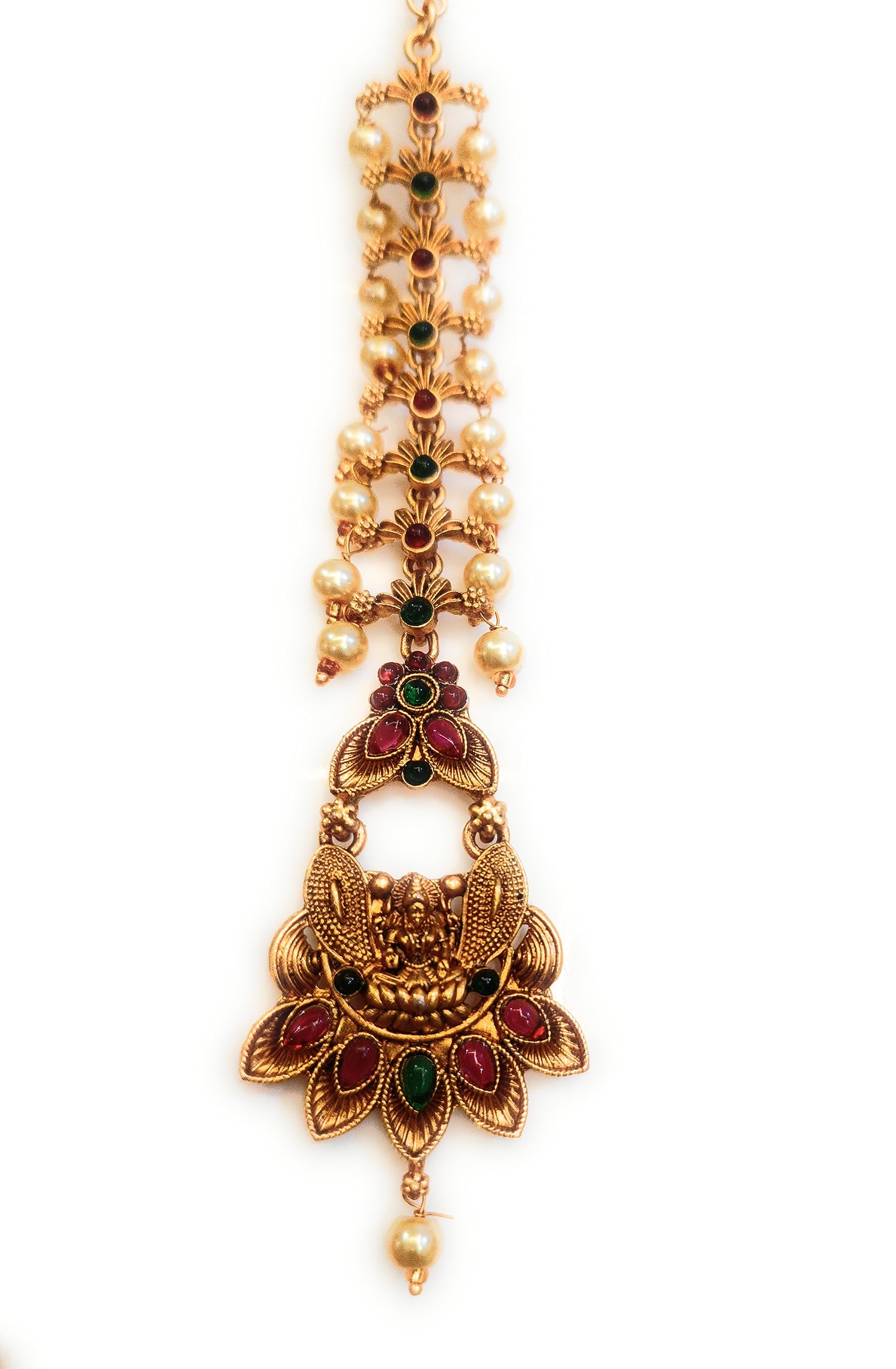 Aryavansh Traditional Lakshmi with Pearls Lotus Maang Tika/Baitalmane/Gold Plated South IndianTemple Jewelry Goddess Laxmi Maang Tikka for Girls & Women (B0CD6B137H) Amazon Price History, Amazon Price Tracker