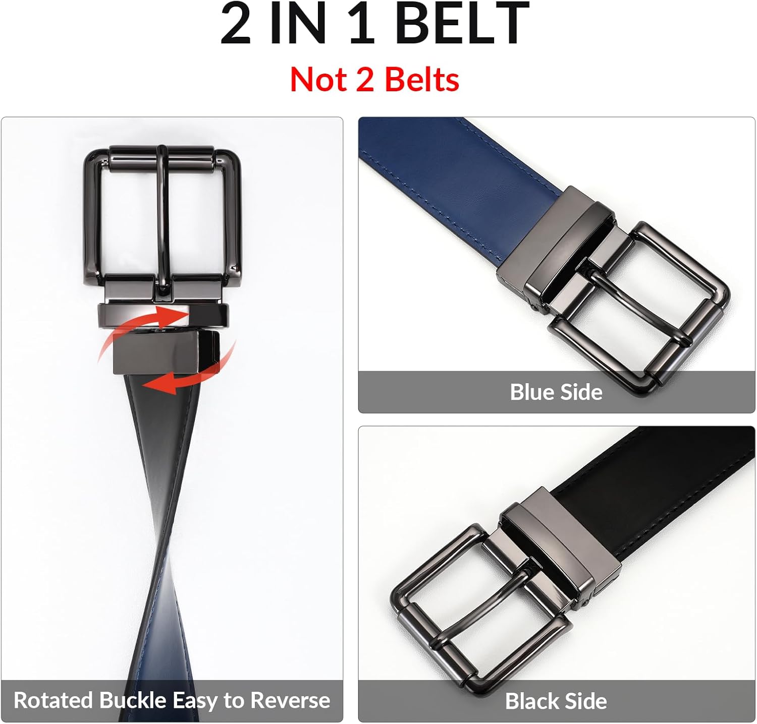 JASGOOD Men's Belt, Reversible Leather Belts for Men for Dress Pants, One Reverse For 2 Sides Casual Belt - Image 2