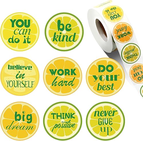 1000 calcomanías motivacionales de limón con frases positivas inspiradoras de limón, citas inspiradoras, calcomanías de acuarela, decoración de