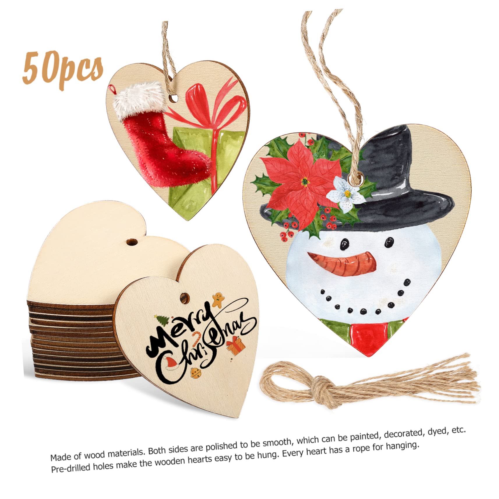 Amazon.co.jp: TOPPERFUN 50個無塗装ハート型木製クラフト用