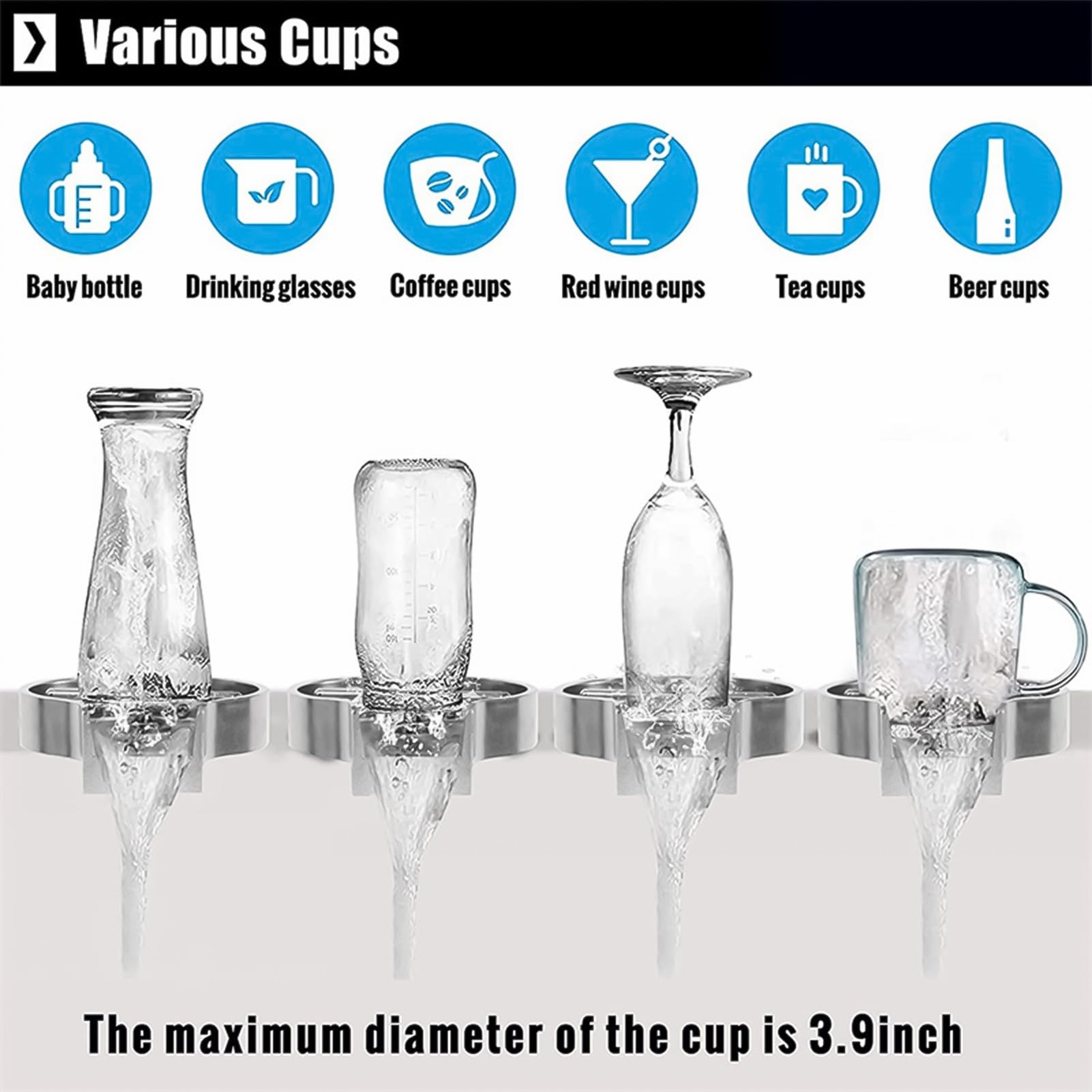 Lavavasos automático, de Alta presión enjuagador de Vidrio de la Cocina de la Cerveza de Leche Taza de té Limpiador de fregaderos Accesorios Taza de Lavado de Herramientas()