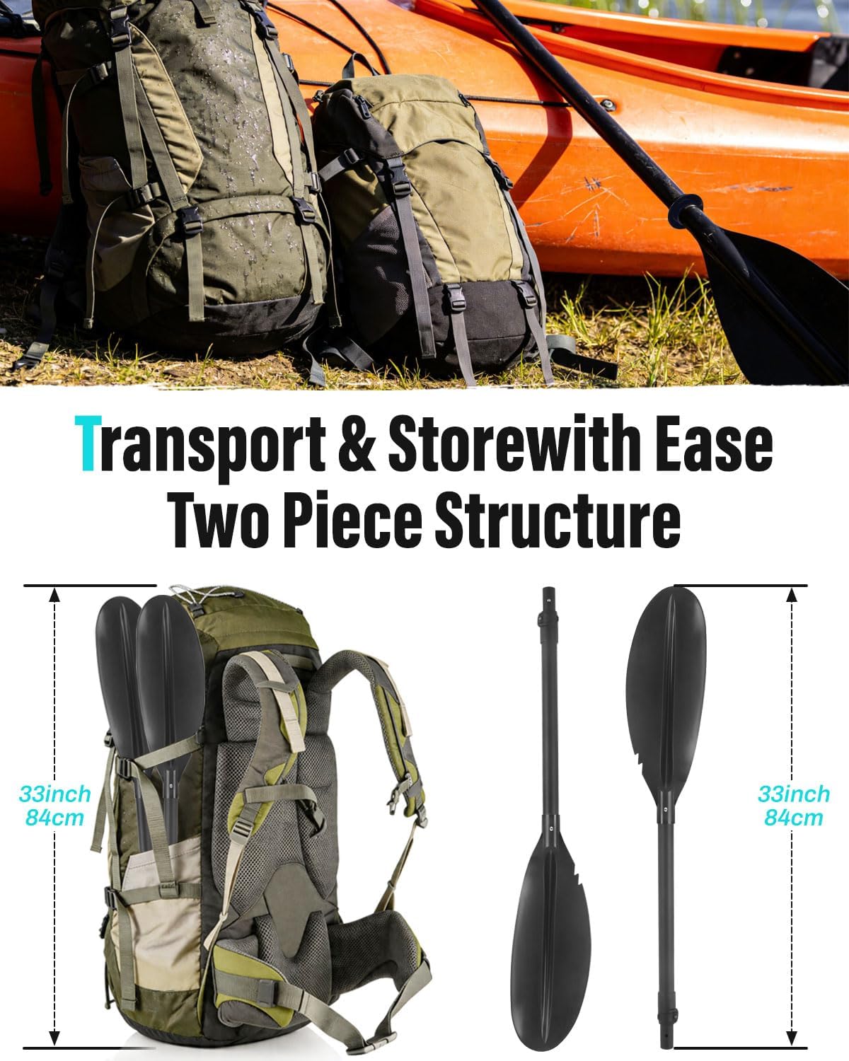 Kayak Paddles for Adults，Retractable Adjustable Paddle71inch-100inch Made of Thickened Stainless Steel Tube and Comfortable Foam Handle.