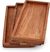 Vista 3 de NIRMAN Platos rectangulares de madera de acacia para decoración del hogar, alimentos, verduras, frutas, embutidos, bandeja para servir aperitivos