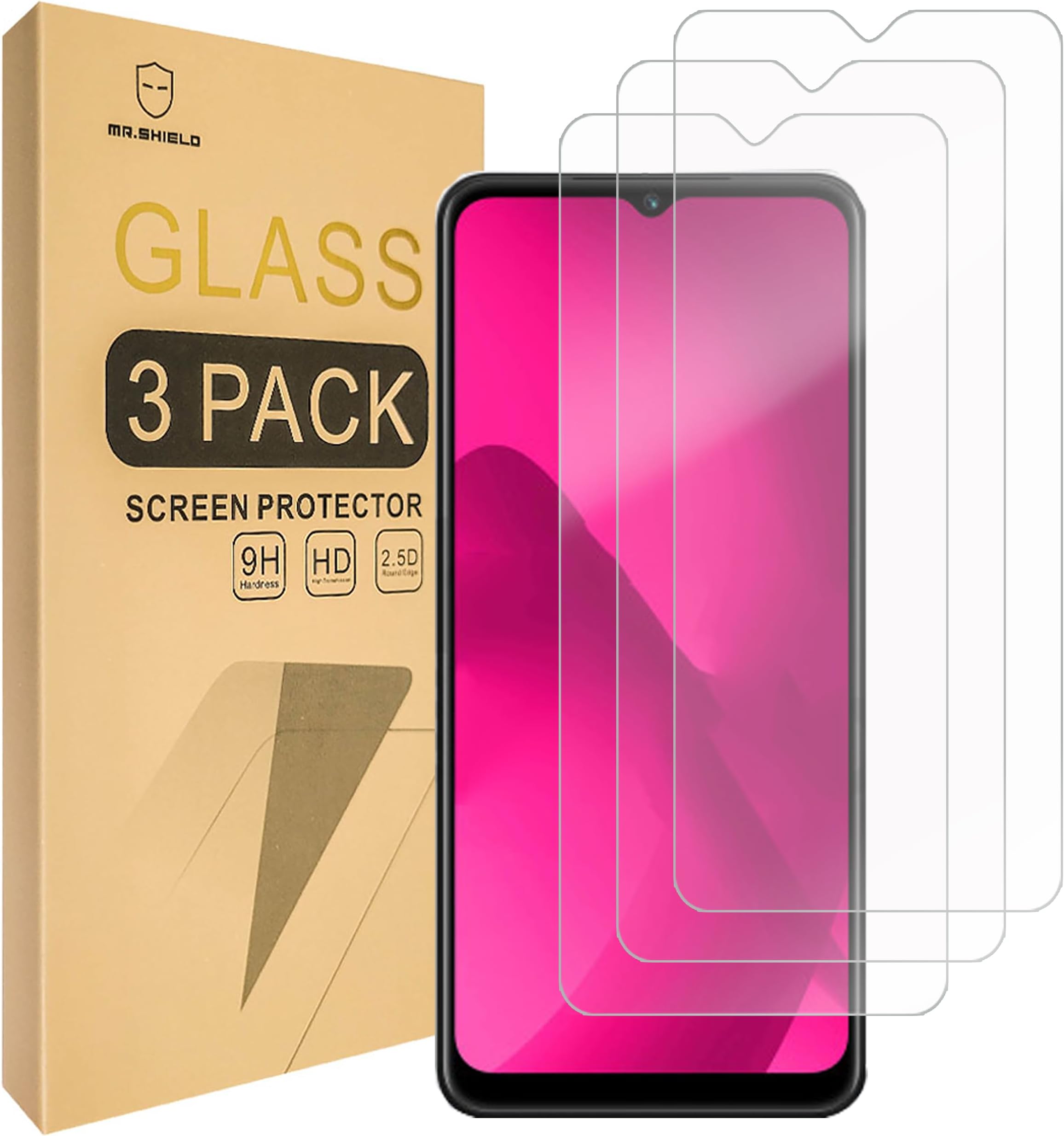 Mr.Shield Screen Protector compatible with T-Mobile (REVVL 7) 5G [Tempered Glass] [3-PACK] [Japan Glass with 9H Hardness]