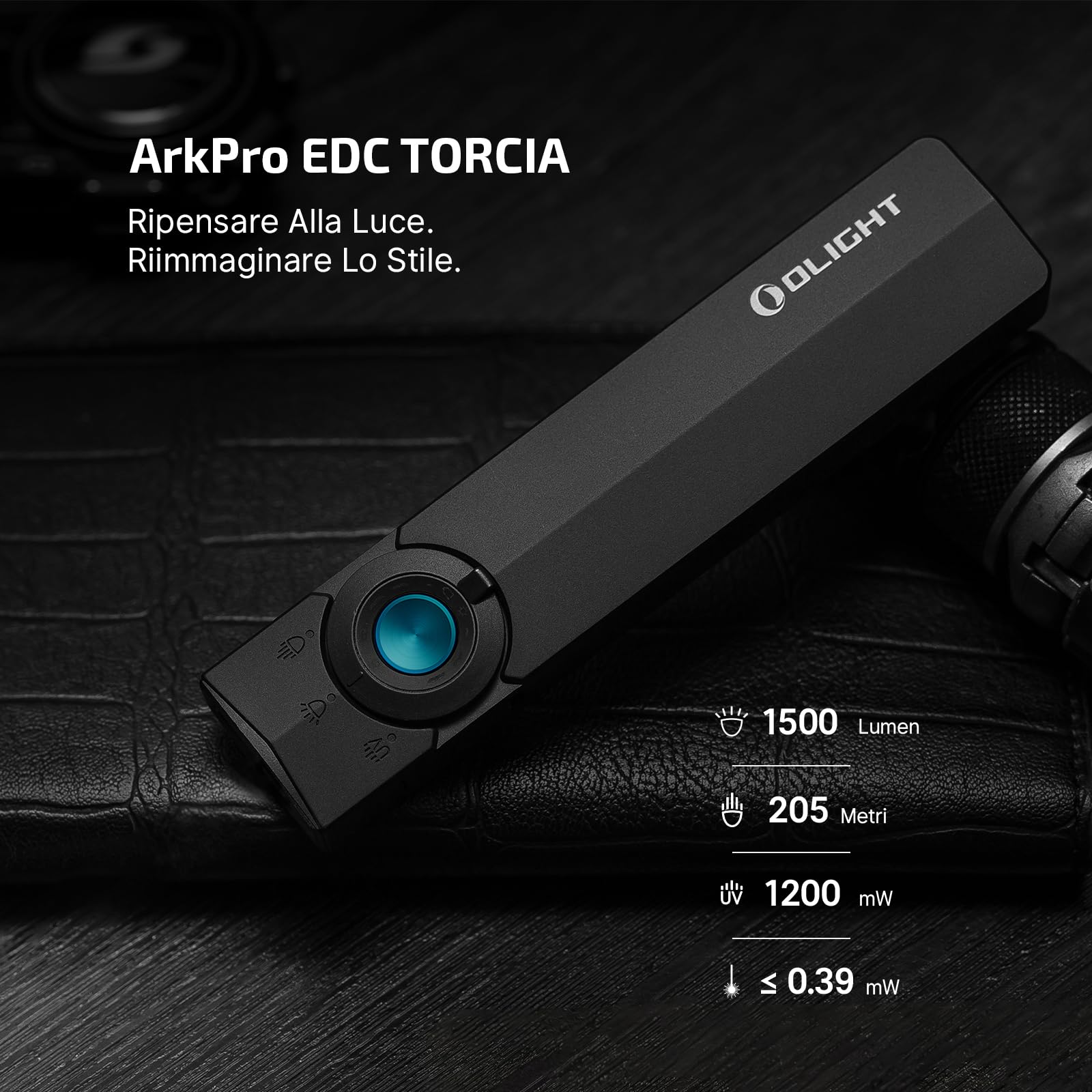 Torcia OLIGHT ArkPro 1500 Lumens - UV e Verde - Dettaglio