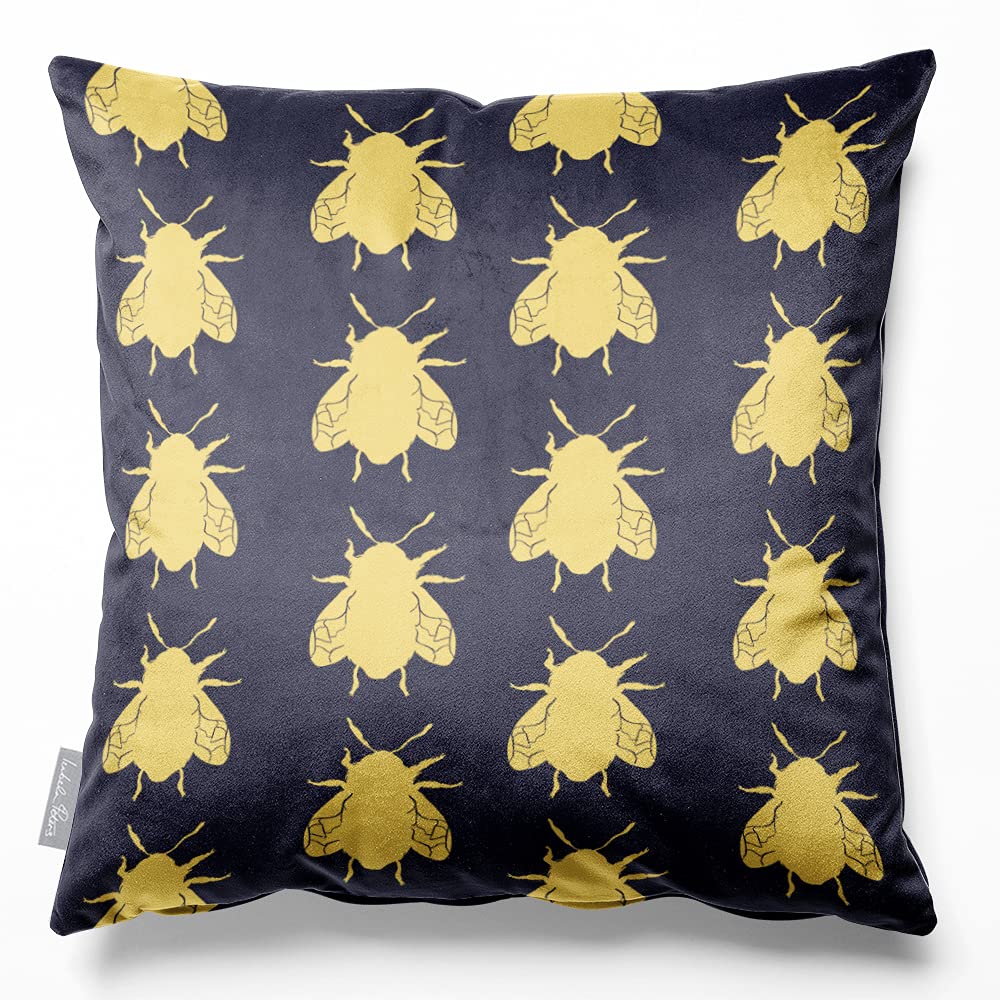 Izabela Peters Bees - Graphite Eco-Friendly Velvet Cushions - Filled, 50 Cm, Chair & Sofa Seat Cushions