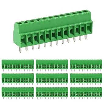 10pcs 12-Pin 2.54mm Pitch PCB Green Terminal Block, 150V 6A Mount Screw Terminal Connector for 26-18AWG Cable 12pin