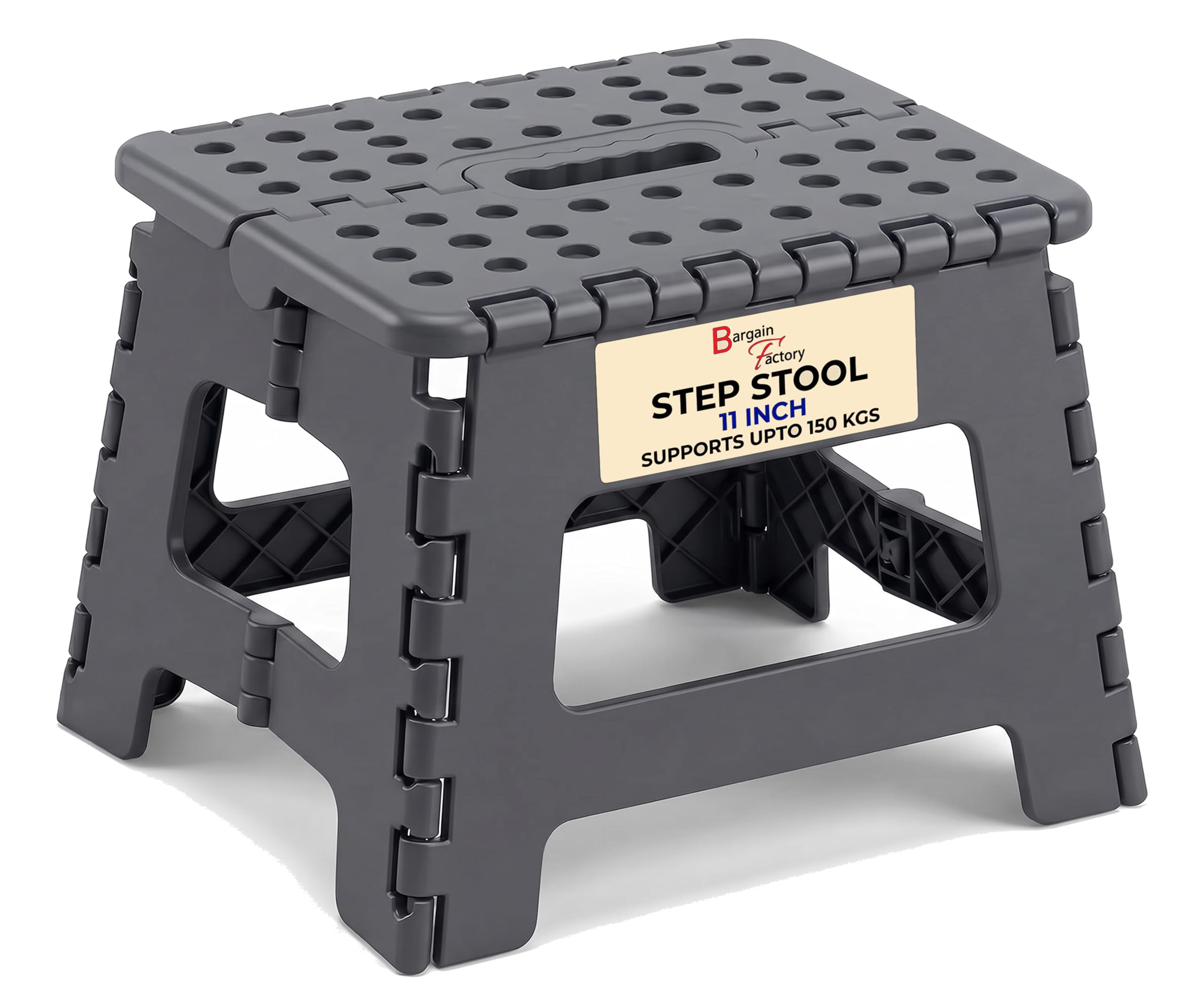 BARGAIN FACTORY Strong Folding Step Stool 11 inch Sturdy Enough to Hold Upto 150KG Lightweight Foldable Step Stool for Adults and Kids - Opens with one Flip Great for Kitchen, Bathroom Bedroom