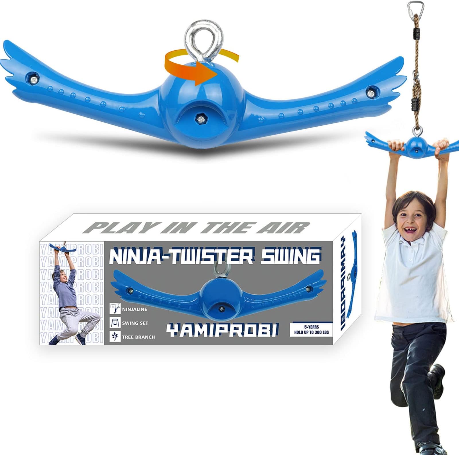 YAMIPROBI Ninja Twister Swing Spins Set: Slackline Attachments - 360° Handle Twist-Spin Flips Toy - Kids Ninja Hang Toys for Playground Backyard