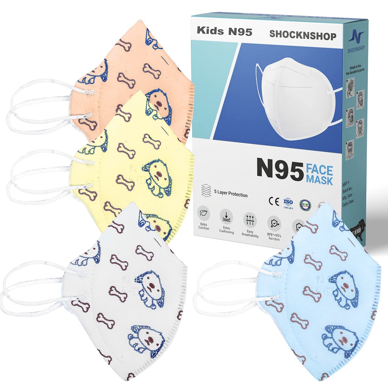 Shocknshop Nonwoven Fabric, Melt Blown, Reusable, Surgical, without Valve Printed N95 Face Mask with 4 Protective Layers For Children Up to 14 Years - (Multicolor) Pack of 4 (B09768DMCW) Amazon Price History, Amazon Price Tracker