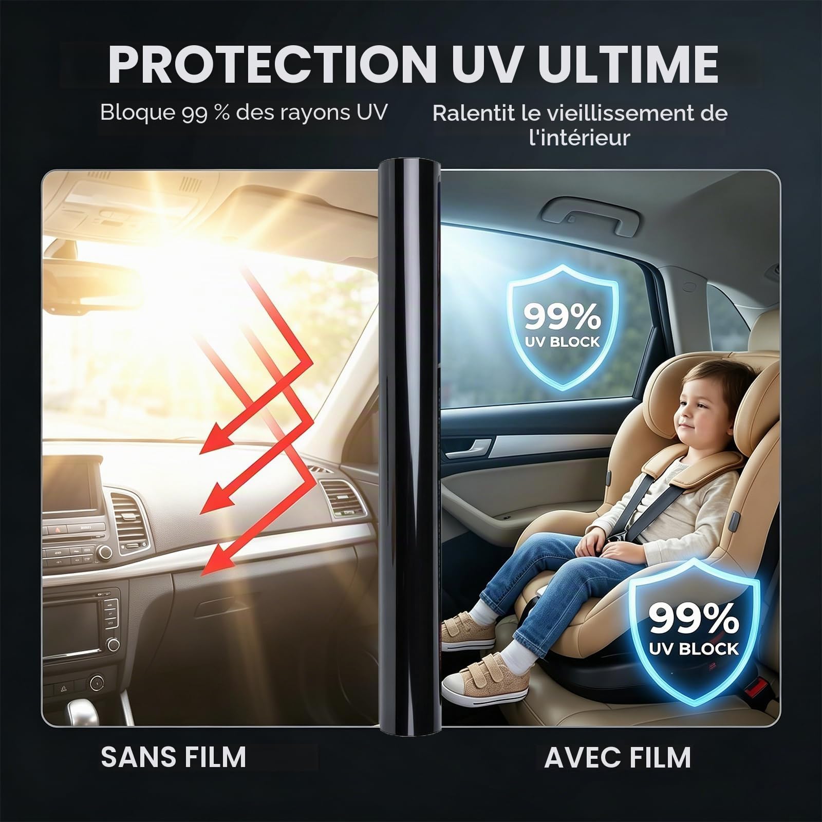 Film teinté pour voiture - 75 x 600 cm - 35 % VLT - Film teinté autocollant - Film de protection solaire avec protection UV et IR - Protection contre la chaleur et l'éblouissement - Film brise-vue