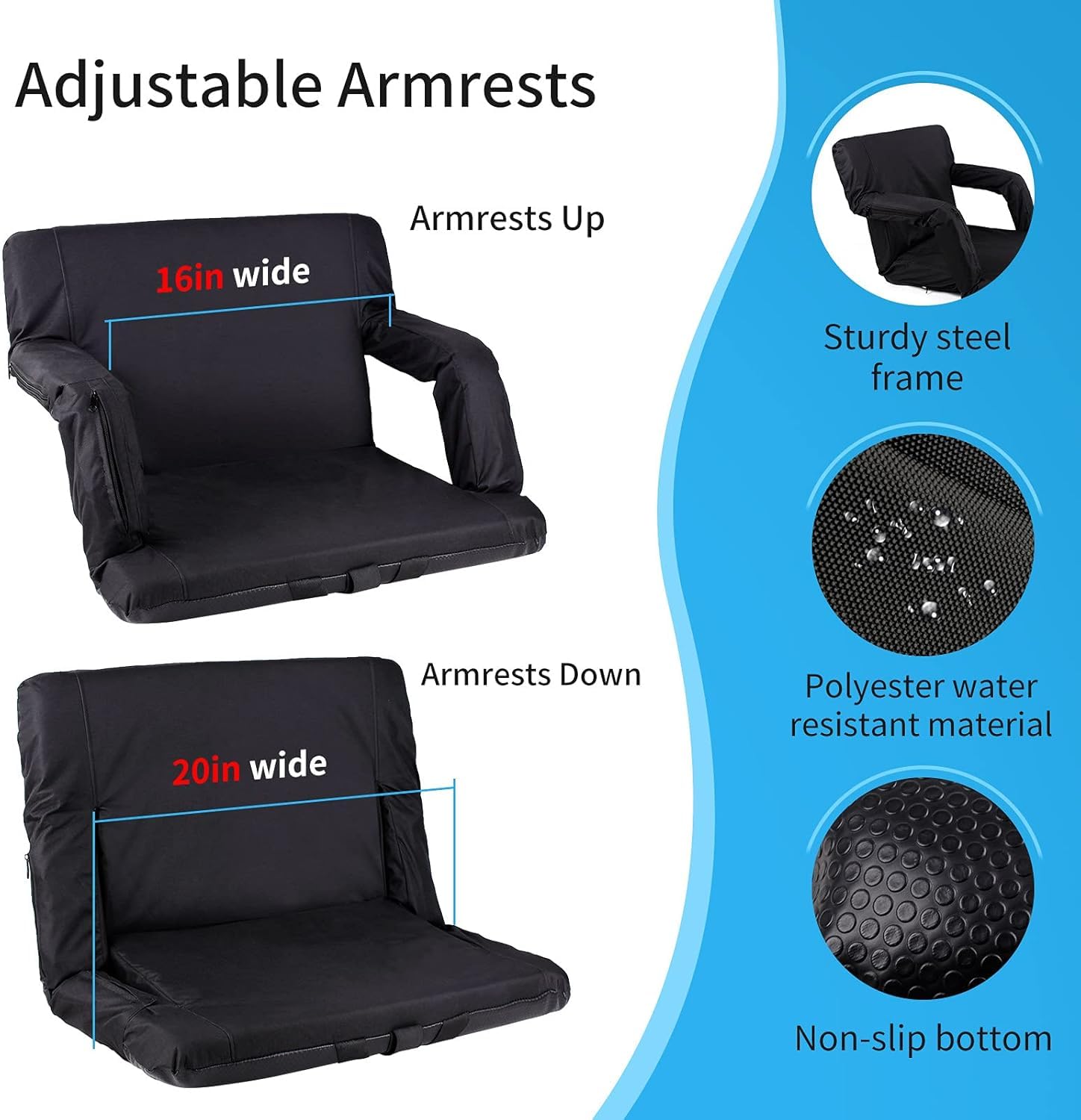 Luteti 21" Massage Heated Stadium Seats for Bleachers with Back Support & Lumbar Pillow, 3 Level Heating & 6 Modes Massage Heated Stadium Chairs for Bleachers, Portable Heated Stadium Chair for Adult Luteti 21" Massage Heated Stadium Seats for Bleachers with Back Support & Lumbar Pillow, 3 Level Heating & 6 Modes Massage Heated Stadium Chairs for Bleachers, Portable Heated Stadium Chair for Adult
