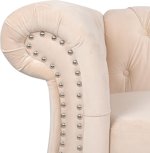 Miniatura 99 de RARZOE Sofá biplaza tradicional Chesterfield, moderno y vintage Chesterfield con botones capitoné de terciopelo con ribete de cabeza de clavo,