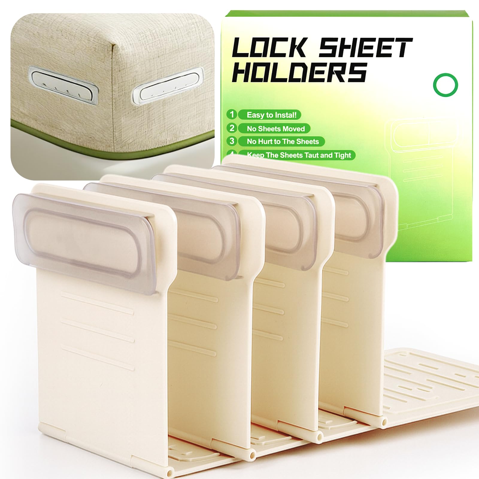 UPZLZD Upgrade Bed Sheet Holders for Corners 4Pcs Bed Sheet Grippers with Non-Slip Base Durable Heavy Duty Fitted