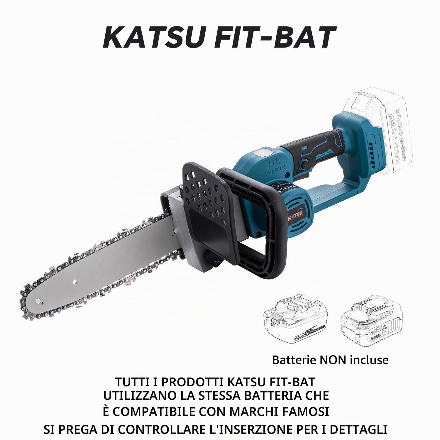 KATSU FIT-BAT 21V Motosega a Batteria Brushless, 750W 10" Motosega Elettrica senza Spazzole per Taglio del Legno Potatura Giardinaggio, senza Batteria o Caricabatterie 102733