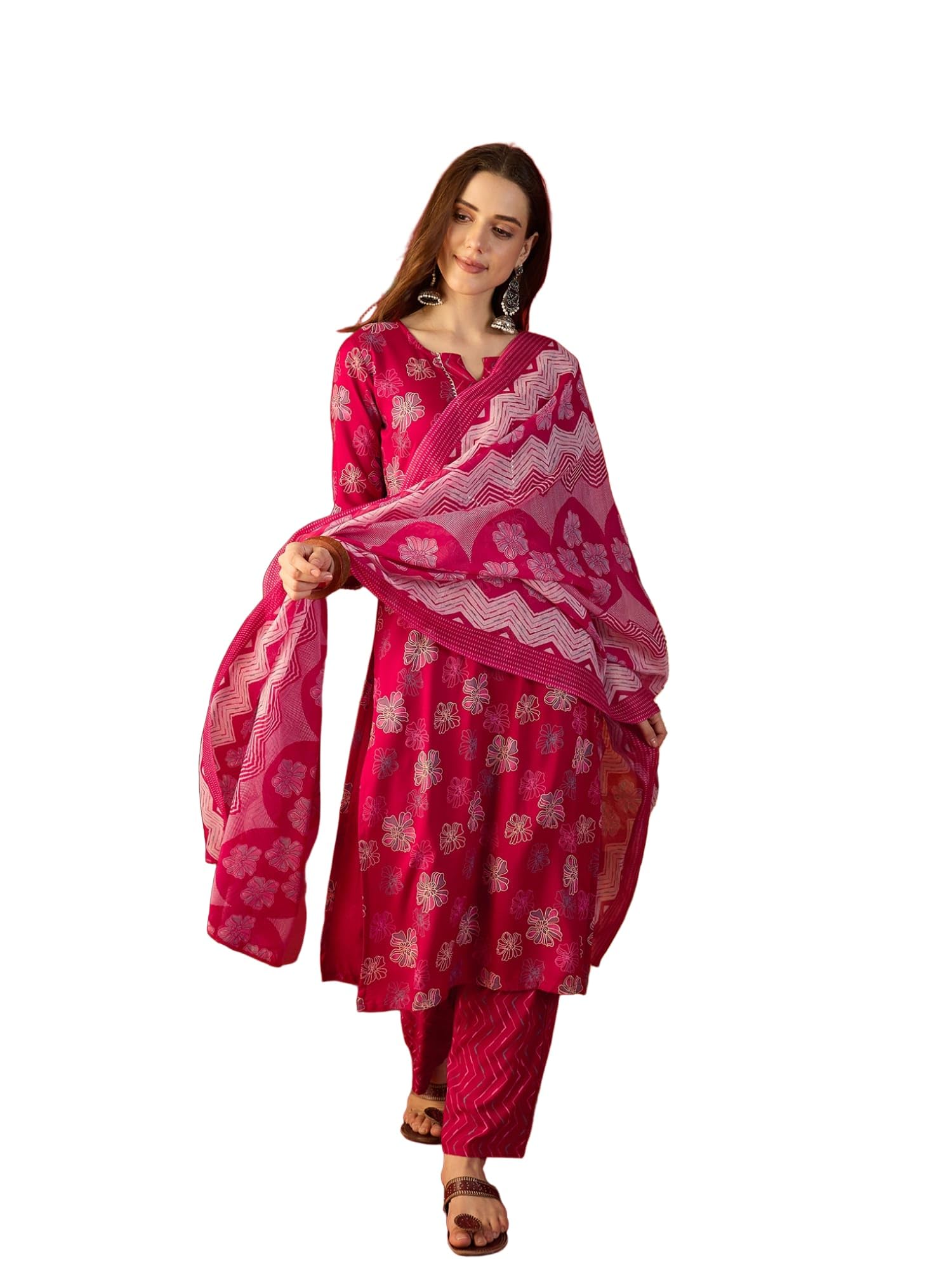 Classic Printed Kurta with Straight Pants & Coordinated Dupatta-image-19