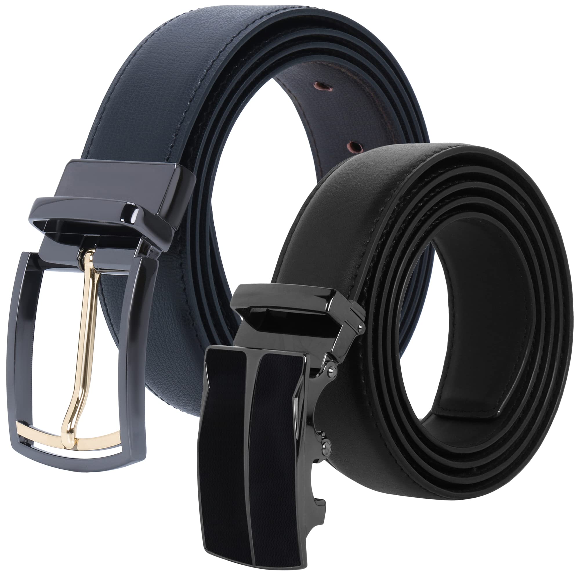 Labnoft Men's PU Leather Auto Lock & Reversible Belt Combo (048-SG+030-Black)
