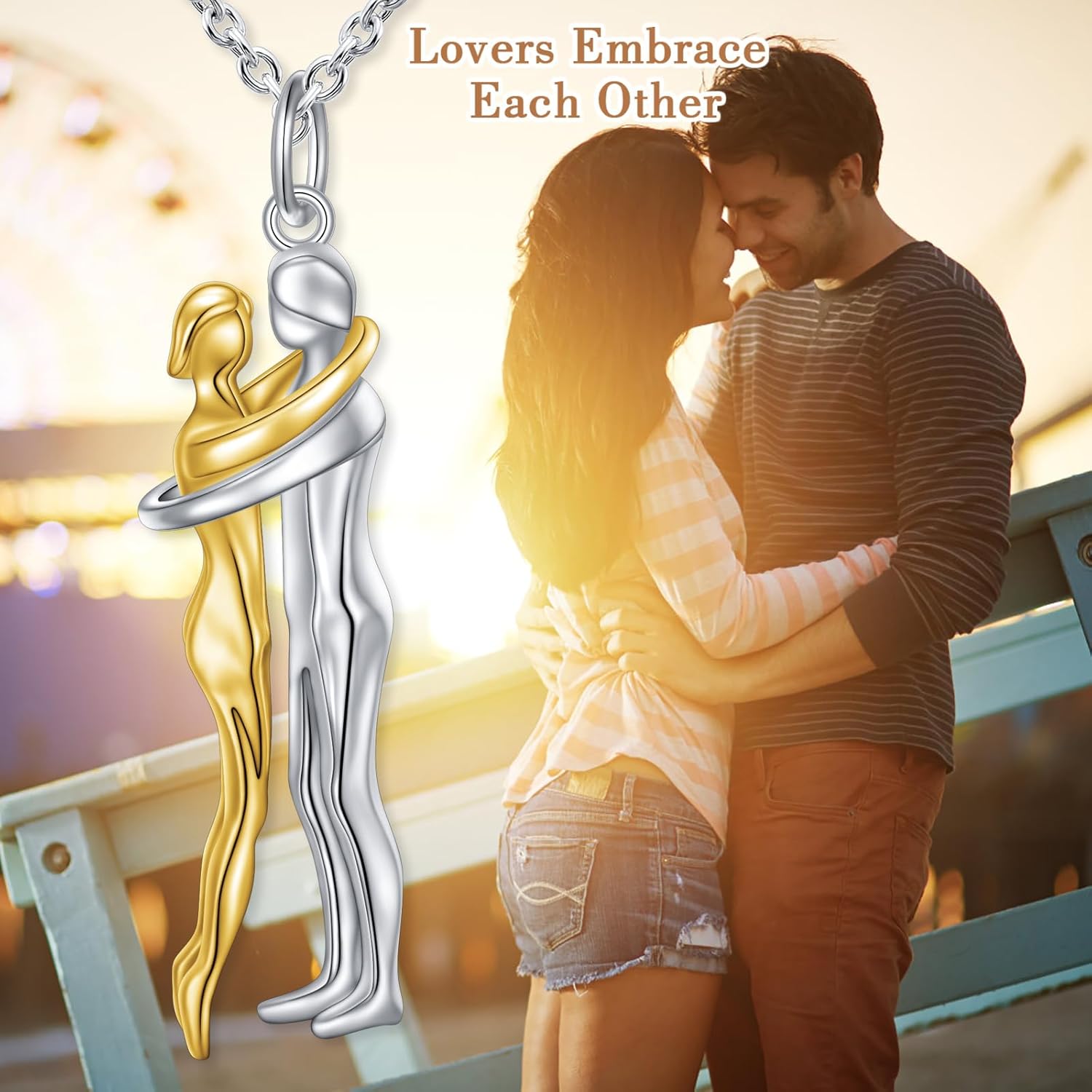 FLYOW Hug Couple Necklace for Women S925 Sterling Silver Hugging Necklace Anniversary Jewelry for Him and Her,Lover Valentines day gift - Image 4