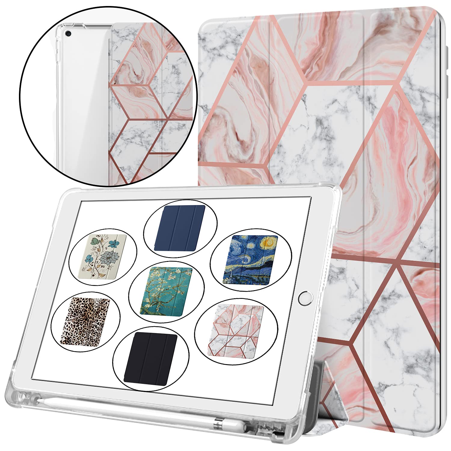 DuraSafe Cases for iPad 9th 2021 8th 2020 7th 2019 Gen [iPad 9 iPad 8 iPad 7 ] 10.2 Inch A2602 A2270 A2197 MK663HN/A MK673HN/A Clear Back TPU Silicone Back Printed Case Pencil Holder - Marble Pink (B097TLM9MD) Amazon Price History, Amazon Price Tracker