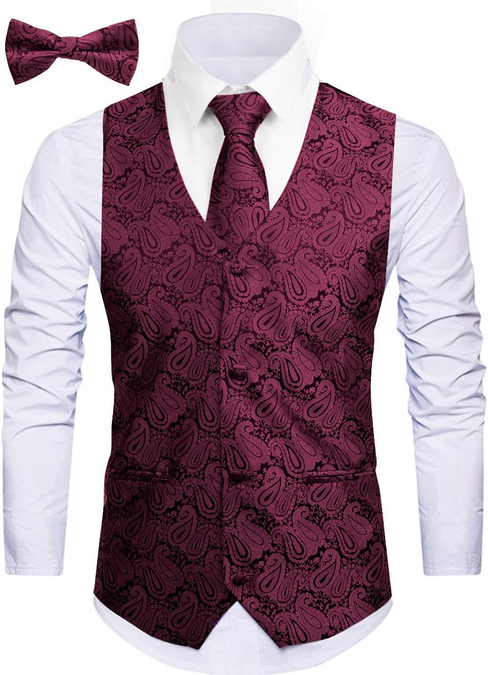 WANNEW Mens Vest Suit Vests Tuxedo Vest Vest for Men(Large, Dark Red)