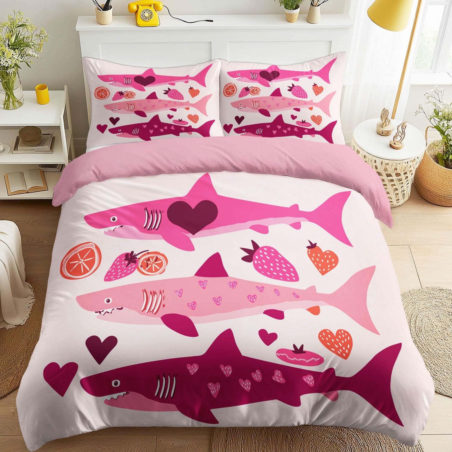 Housse de couette 220x200 dessin animé parure de lit 2 places requins