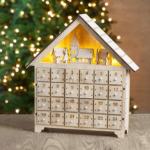Miniatura 6 de Glitzhome Calendario de Adviento de madera con cuenta regresiva de 15.75 pulgadas de alto para Navidad con 24 cajones de almacenamiento con