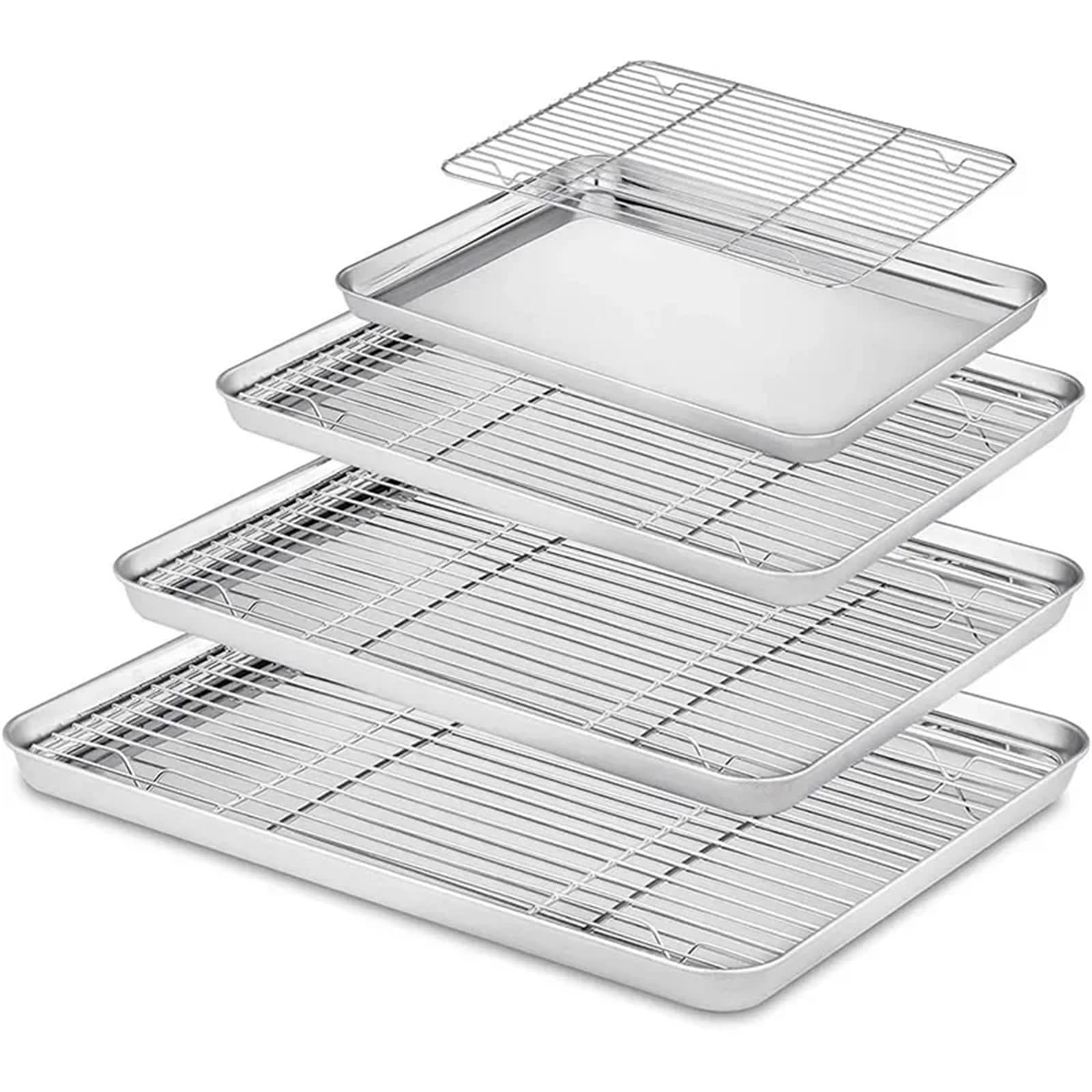Bandeja Para Horno Bandeja for hornear galletas con parrilla Rectangular de acero inoxidable con rejilla de enfriamiento extraíble, utensilio de cocina, bandeja antiadherente adecuada for horno Para H