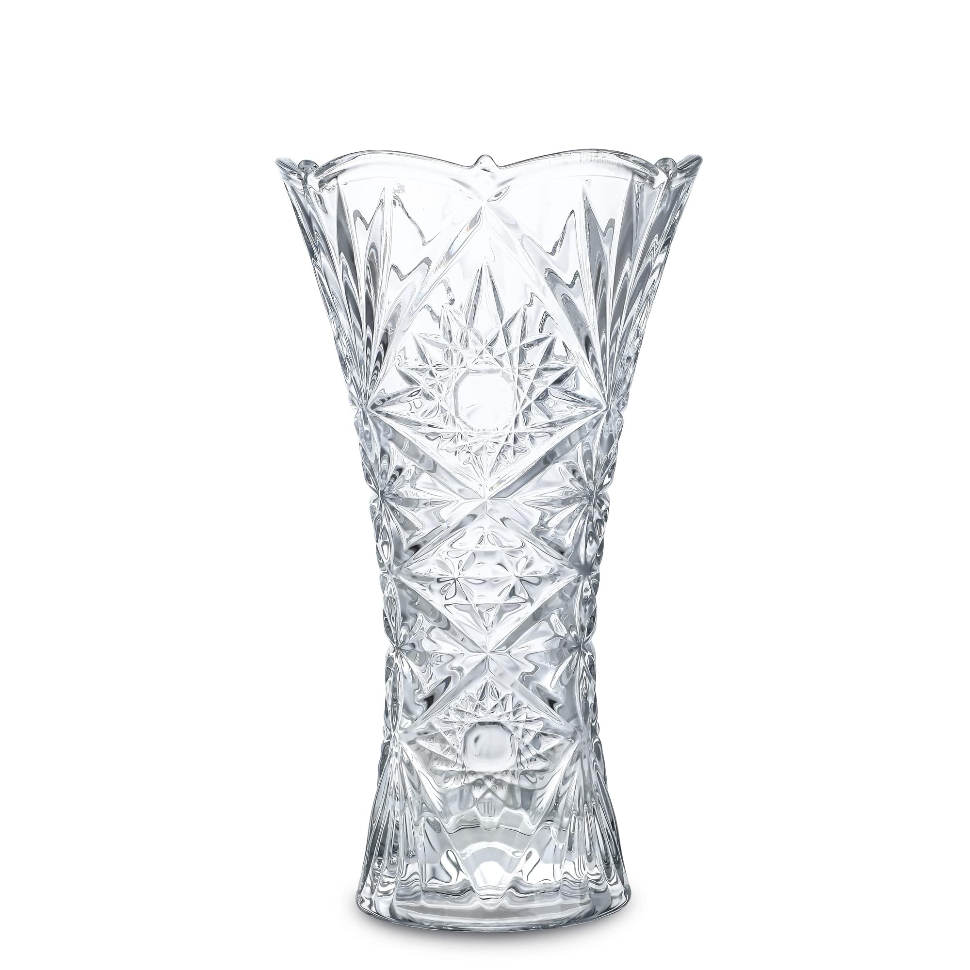 kanpura Clear Crystal Vase, Glass Flower Vase Thickening Design Suitable for Home Decor Centerpieces, Wedding, Mothers Gift,9.2'' Tall