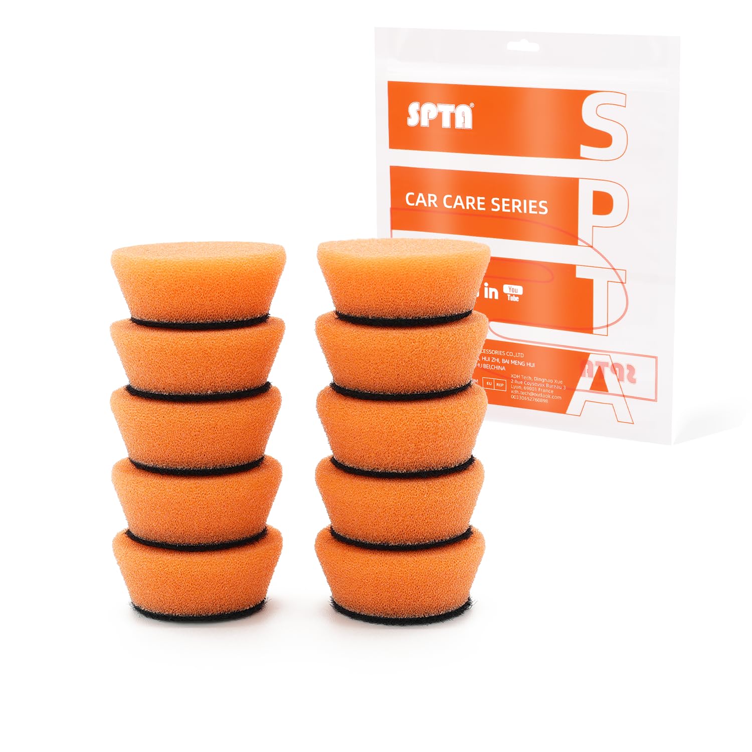 SPTA PRO Orange Heavy-Cut Mini Polishing Foam Pad, 10Pcs 1.3inch/32mm Sponge Polishing Buffing Pads, Car Foam Detail Polishing Pad Kit for Car Detail Polishing, Small Area Polishing -FF101-10