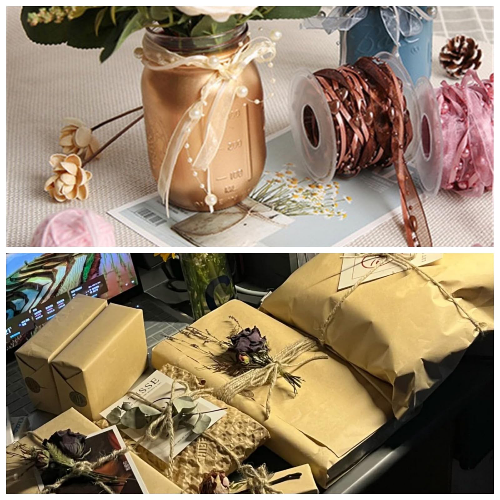 10/40M 4 Farben Künstliche Perlenband Chiffon-Band 1 cm breit Trendyband Organza Spitze Band Dekoband Spitze Zierband für Hochzeits Blumen DIY Dekoration Kunsthandwerk (4 Farben)