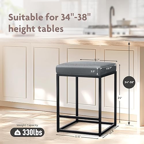 Miniatura 2 de ALPHA HOME Juego de 2 taburetes de bar de 24 pulgadas de altura de mostrador, taburetes de bar tapizados para isla de cocina, taburetes de mostrador