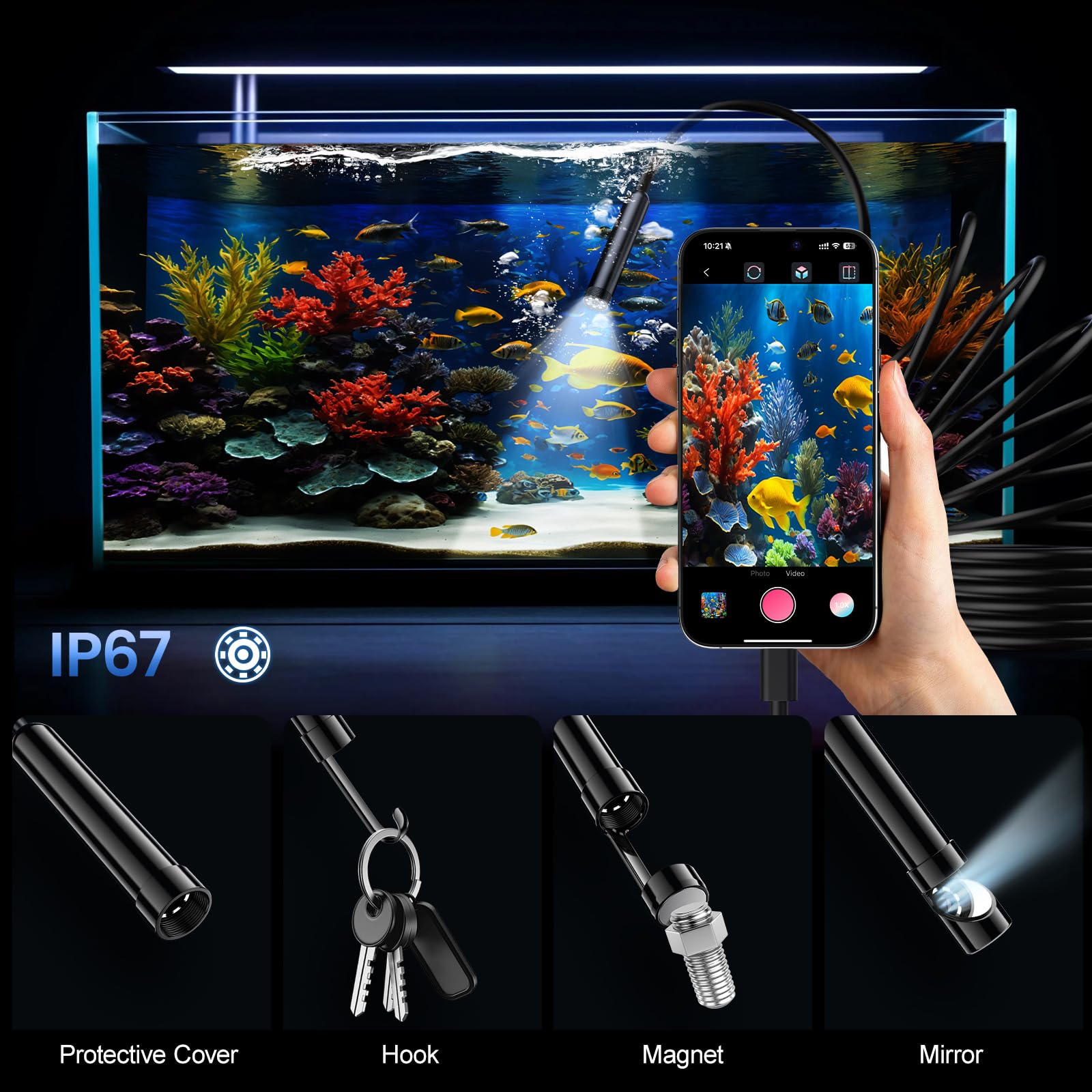 BAZO Endoscope Camera with Light –1920P HD Borescope with 8 Adjustable LEDs — Amazon image 5