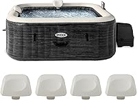 Intex PureSpa Plus Greystone 6-Person Inflatable Hot Tub 94" Square 170 AirJet Spa with 4 Cushioned Headrests